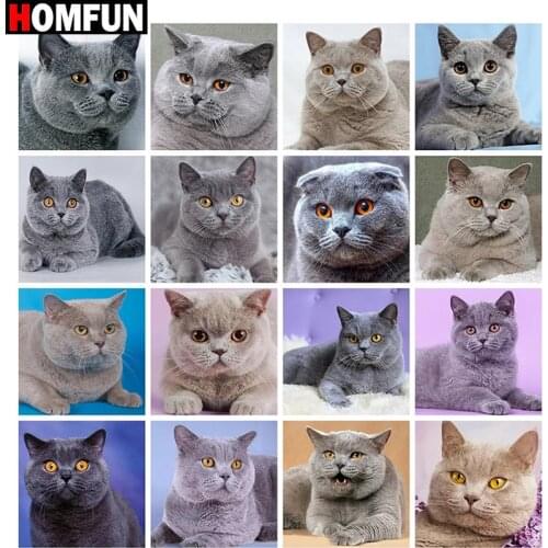 HOMFUN Diy 5d Diamond Painting "Animal cat avatar theme" Cross Stitch Square Round Diamond Embroidery Handwork Rhinestone Art