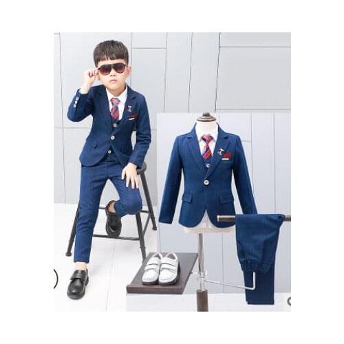 Brand Kids Boys Formal Suits Blazers Sets Clear Gentleman Kids Baby Boys jacket +Shirt +vest +Pant 4PCS Set Clothes blue/red