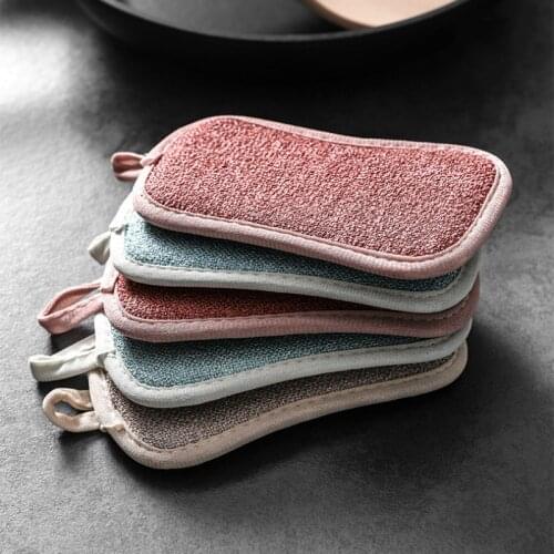 Household Double Sided Scouring Pad Reusable Cleaning Sponges Cloth Kitchen Cleaning Wipe Strong Decontamination Dish Towels