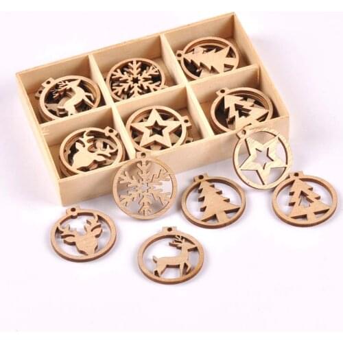 Wooden Christmas Ornaments Mini Tree Hanging Pendants Christmas DIY Decorations for Home New Year Gift mt2623