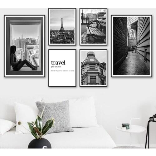 Paris Tower Woman Path Sky Black White Wall Art Canvas Painting Nordic Posters And Prints Wall Pictures For Living Room Decor
