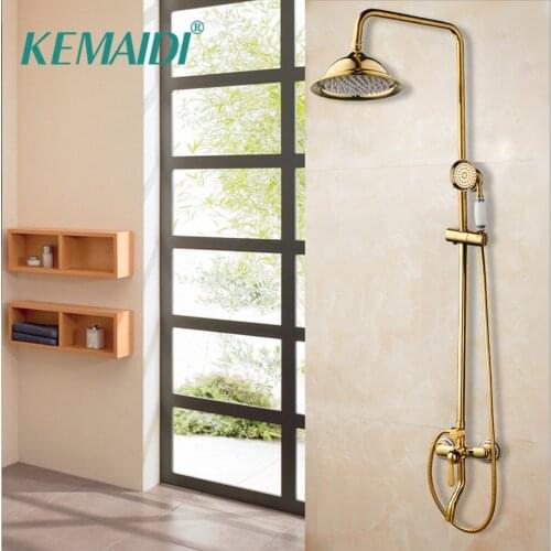 KEMAIDI Golden Polished Shower Faucet Shower Head Aerator Nozzle Shower Bathroom Solid Brass Valve Ceramic Handle Shower Set