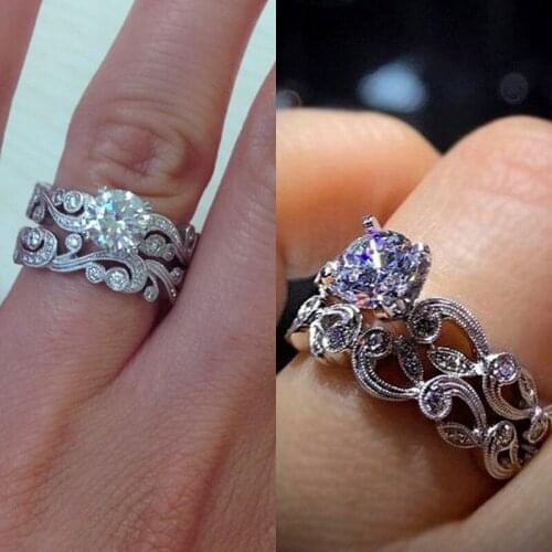 Classic 2 Pcs/set Wave Pattern Inlaid Zircon Ring Set for Women Party Engagement Wedding Rings Jewelry Hand Accessories