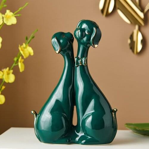 Creative Couple Puppy Sculpture Ceramic Statue Modern Home Living Room Desk Decoration Accessories Craft Gift Of Love