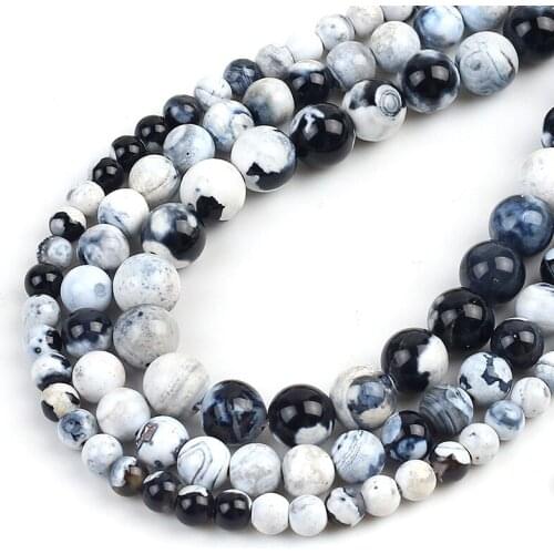 Wholesale Natural Stone Black White Agates Charm Round Loose Beads for Jewelry Making Needlework Bracelet DIY Strand 6/8/10mm