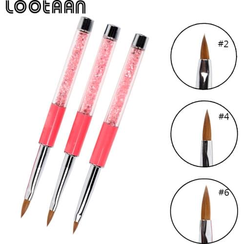 Lootaan 1 Pc Acrylic Nail Art Brush Kolinsky Sable Hair Manicure Art Nail Painting Pen #2/#4/#6/#8 Nail Art Tools Prof Nail Art