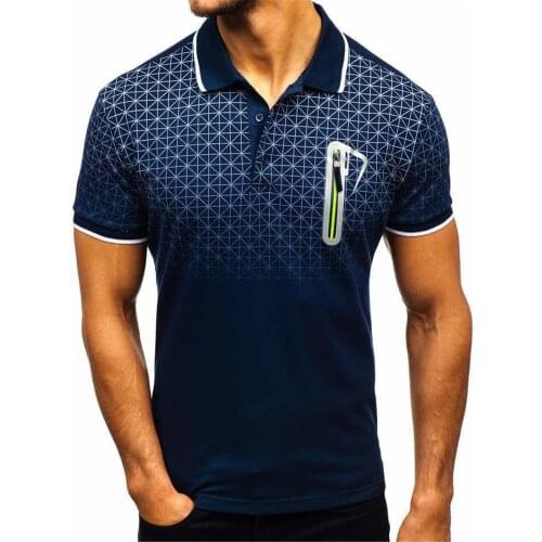 Polo Shirt Men 2021 Summer Casual Short Sleeve Gradient Printing Fake-Pocket Turn-Down Collar Breathable T-Shirts Plus Size 3XL