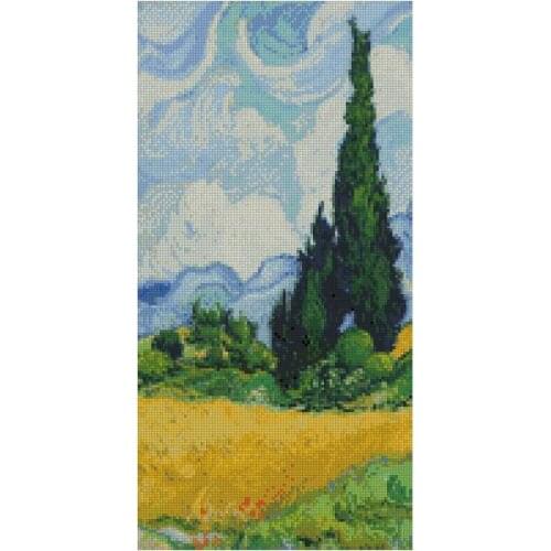 Wheat Field with Cypress,Vincent Van Gogh, cotton counted cross stitch kits 100x200 stitch, 18x36cm counted cross stitch kits