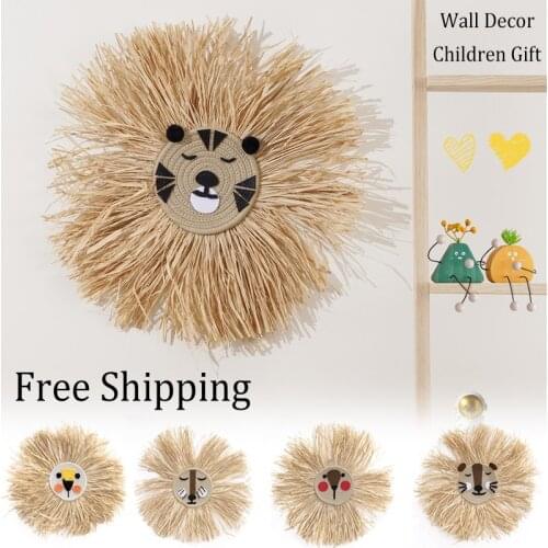 Wall Hanging Decor for KIds Room Decorations Hand Woven Cartoon Lion Animal INS Nordic Animal Head Wall Hanging Baby Girl Gift