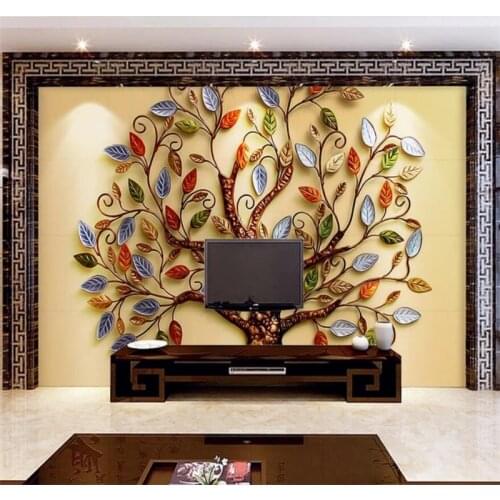 Wellyu Custom Photo Wallpaper Mural обои 3D Fortune Tree Color Carving TV Background wall paper 3d papel de parede papier peint