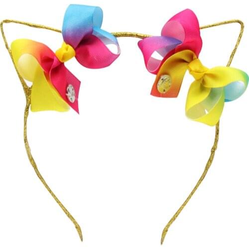 Ncmama Lovely Ears Hairband for Baby Girls with Jo jo Bows Glitter Hair Hoop Unicorn Print Headbands Party Kids Hair Accessories