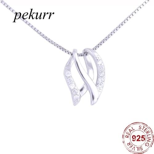 Pekurr 925 Sterling Silver 3D Hollow Zircon Fallen Clove Leaf Necklaces For Women Box Chain Collar Pendants Fashion Jewelry