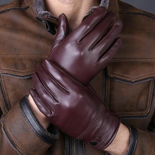 New Arrival Mens Black Gloves Sheep Skin Men Genuine Leather Gloves Windproof Cuff Male Leather Gloves Fashion Thick Warm Winte