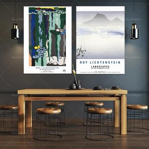 Roy Lichtenstein Chinese landscape prints, water lilies and clouds print landscape art, Chinese style posters, abstract landscap