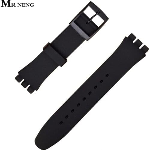 MR NENG High Quality Black Watch Band 17mm 19mm 20mm Silicone Rubber Watchband For swatch Colorful Rubber strap plastic buckle