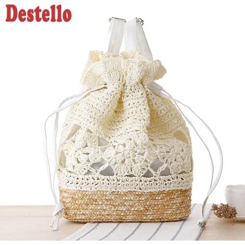 College Style Handmade Hook Flower Backpack Casual Straw Woven Bag The New Fashion Backpacks for Women Popular Bohemian Bags