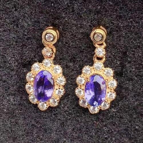 Natural real blue tanzanite flower drop earring Per jewelry 4*6mm 0.55ct*2pcs gemstone 925 sterling silver Fine jewelry X218333