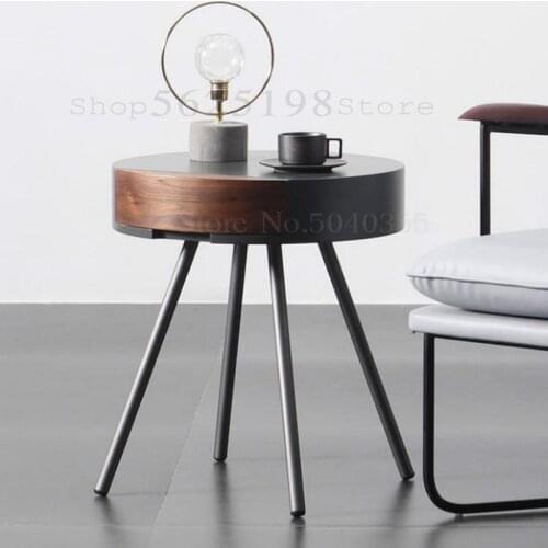 Nordic walnut color coffee table modern minimalist living room sofa side cabinet round bedside table cafe creative round table