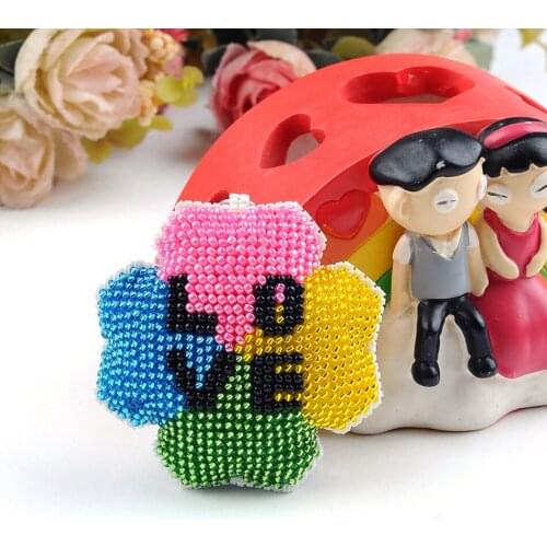 Y098Printed cross stitch Beaded Keychain pendant four color grass lucky grass clover handmade gift