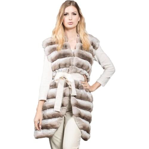 CNEGOVIK Fur Jacket Vest Women Autumn Winter Fashion Mid-Length Gilet Real Rex Rabbit Fur Waistcoat