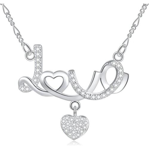 New Fashion Alloy Chain Necklace Heart Love Pendant Necklaces With Rhinestone for Couples Ladies Trendy Paired Jewelry Collares