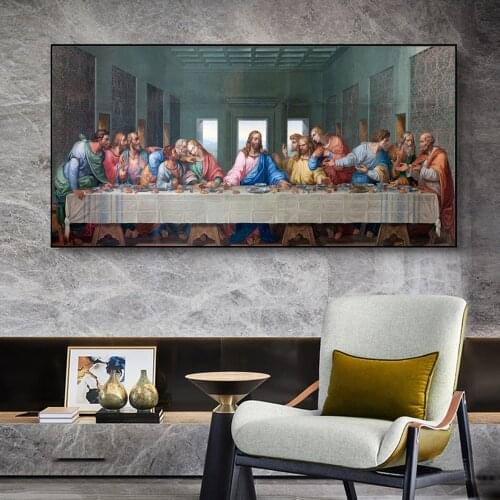 Famous Painting Posters and Prints Wall Art Canvas Painting Da Vincis Last Supper Picture for Living Room Wall Decor Cuadros