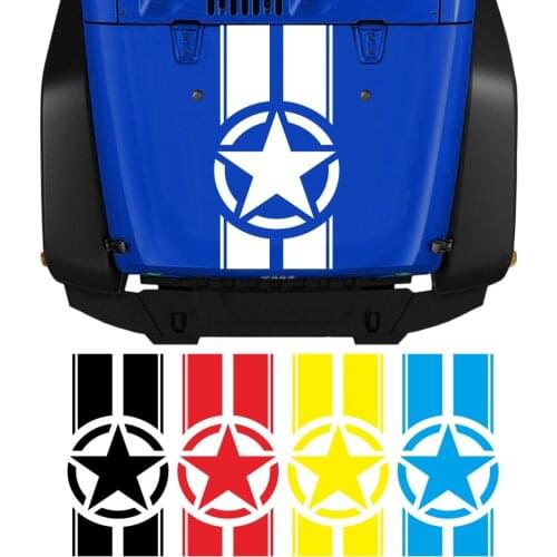 1Pcs For Jeep Wrangler TJ LJ JK Star Military Stripes Decal Vinyl Hood Sticker Car Truck DIYWaterproof car stickers