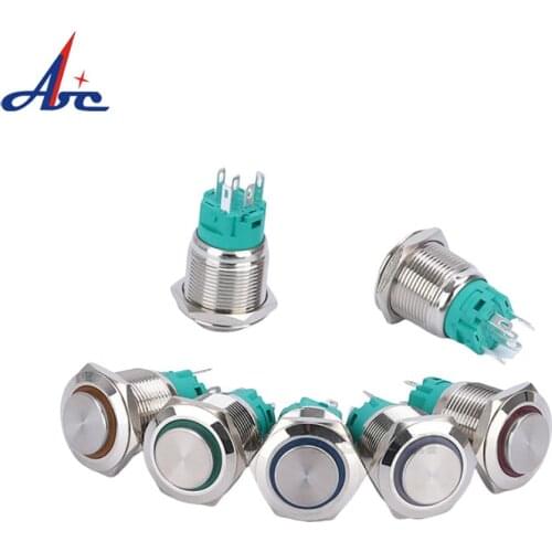 High Head 19mm LED Illuminated Latching 5pin Metal Momentary Push Button Switch Brass Nickel