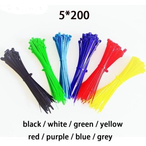 5mm width 200mm Self-locking Nylon Cable Ties 100pcs colorful Plastic Zip Tie black wire binding cable wiring accessories