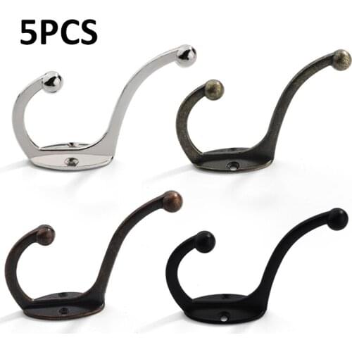 5pcs metal Art Wall hooks Double prong coat Hooks Vintage Clothes Hanging Copper Holder Hanger Wall Mounted Hardware