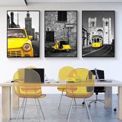 5D Diy Diamond Painting 3Pcs Yellow Car Black And White City Full Square Round Diamond Wedding Decoration Wall StickerZP-2514