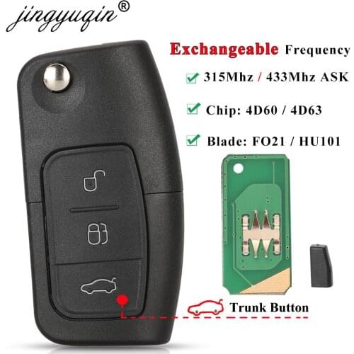 Jingyuqin 433MHz 4D63 4D60 Car Remote Key for Ford Fusion Focus Mondeo Fiesta Galaxy HU101 FO21 Blade Vehicle Flip Keys