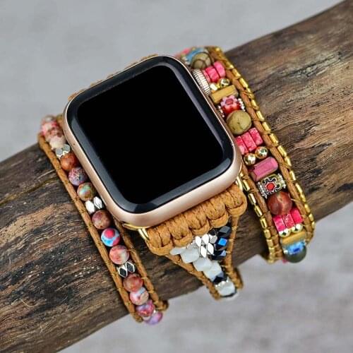 Natural Stone Apple Watch Band BOHO Wax Rope Bracelet Vegan 3 Wrap Watch Band Gift For Women Friend Wholesale&Dropshipping