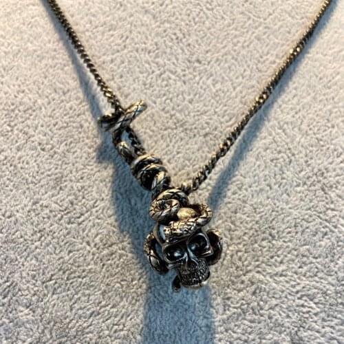 Brand For Women Skull Party Fashion Jewelry Snake Pendant Vintage Silver Plated Black Chain Steam Punk Design