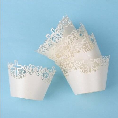 25Pcs Filigree Lace Out Cross Vine Paper Cake Cupcake Wrappers Baking Cup Case Trays for Wedding Party Decoration Supplies