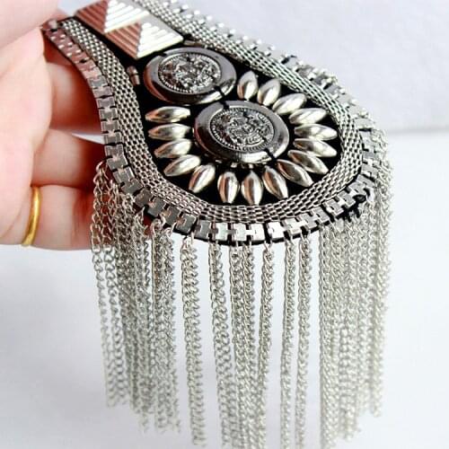 DIY one piece breastpin tassels shoulder board Epaulet metal patches for clothing QR-2580