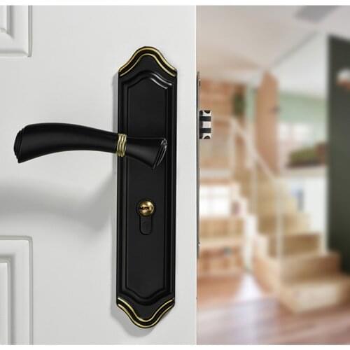 1 Set Black Aluminum Door Lock American Style Indoor Door Handle Locks Safety Anti-theft Locks Mute Furniture Hardware