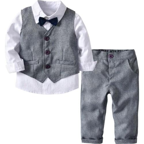 1-6 year boy childrens clothing long sleeve shirt + vest + trousers + bow tie boy baby gentleman suit children four-piece suit