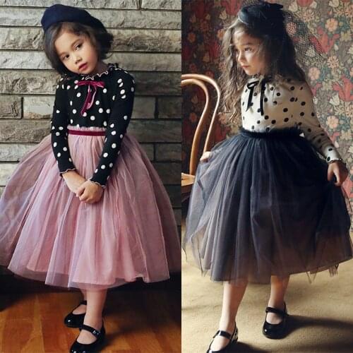 Kids Dresses For Girls Autumn Winter Tutu Outfits Polka Dot Lace Long Sleeve Dresses For Kids Princess Costume Girls Lace Dress