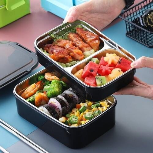 Double Layer Bento Lunch Box PP Cute Meal Box 304stainless Steel Tableware Bento Lunch Box