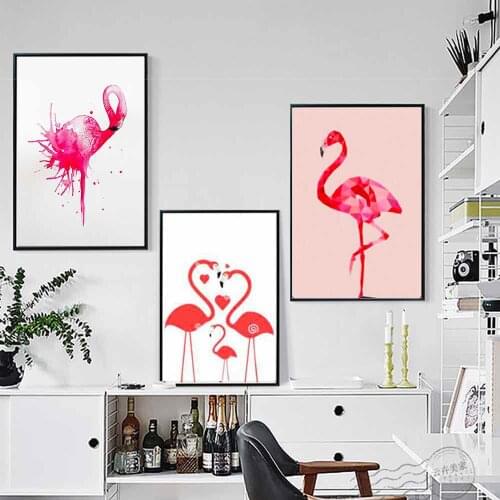 HAOCHU Pink Flamingo Poster For Living Room Home Decor Painting Print Poster Simple Nordic Wall Picture Canvas Painting