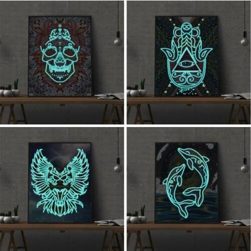 HUACAN 5D Diy Diamond Painting Cat Luminous Painting Special Shaped Diamond Mosaic Animal Cross Stitch Handcraft