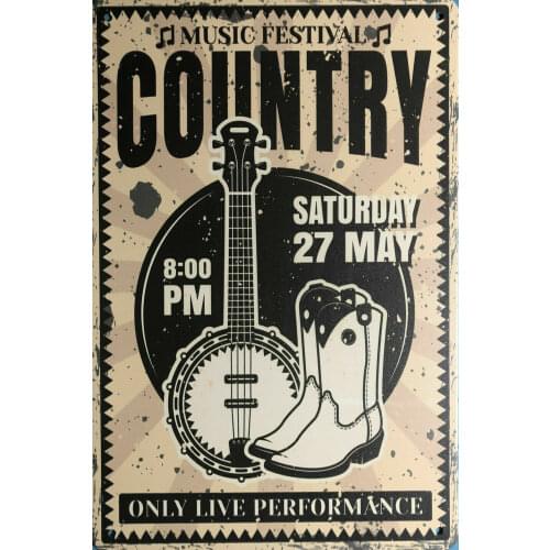 Country Music Tin Sign Guitar Signs Decor Pub Home Door Vintage Wall Art Poster Plaque