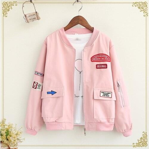 2018 Spring Autumn New Jacket Women Korean Harajuku BF Loose Baseball Jacket Pink Sweet High Quality Students Tops High Quality