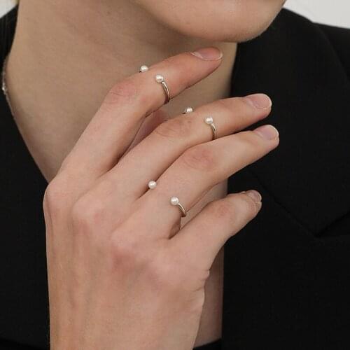 Minimalist Joint Ring Jewelry For Women Elegant Small Mini Silver Color Pearl Finger Rings Ladies Chamrs Jewellery Gift