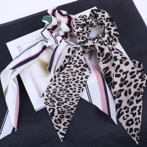 Fashionable Individual Character Stripe Cloth Art Hair Loop Lady Ties Hair Head Rope Long Ribbon Large Intestine Loop