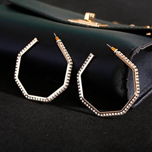 Fashion Big Golden Polygon Earrings Zircon Earrings Brincos Elegant Statement Earrings For Women Jewelry