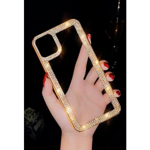 Fashion DIY Gold Bling Crystal Diamond Transparent Soft TPU Phone Case Cover For iPhone 11 Pro Max XS Max XR X 8 7 6 6S Plus SE