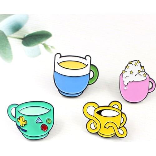 Cartoon Game Mug Pin Robot Finn Jack BMO Princess Comic Coffee Cup Star Moon Bubble Ice Cream Shirt Enamel Badge Gift for Child