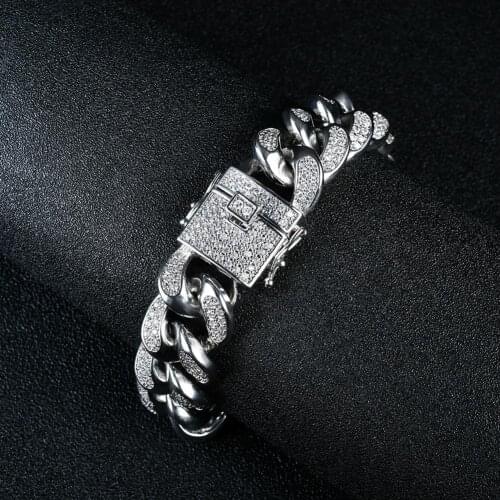 8 Inch Hip Hop Style Men And Women Bracelet Zircon Inlaid Cuban Style Bracelet Vacuum Alloy Plating Chain Wristband Bracelet